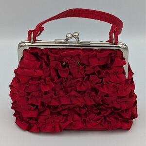 Toby NYC Girls Red Ruffle Tiered Handbag Silver Kiss Lock Dress Up Purse
